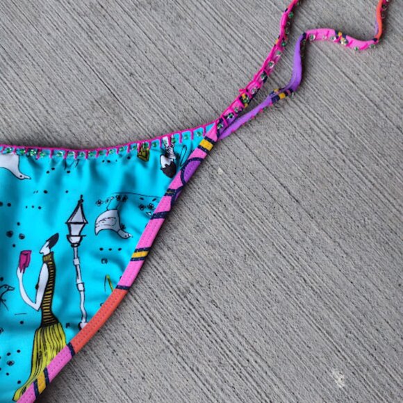 AGUA BENDITA Beaded Embellished Adjustable Side Tie Bikini Swimsuit Bottoms L - Picture 7 of 9